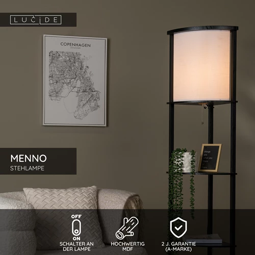 Lucide MENNO - Stehlampe - 1xE27 - Schwarz - USP